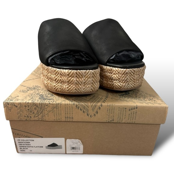 Free People Bohemian Harbor Raffia Flatform Sandals Black 11 Platform Chunky - Picture 5 of 16